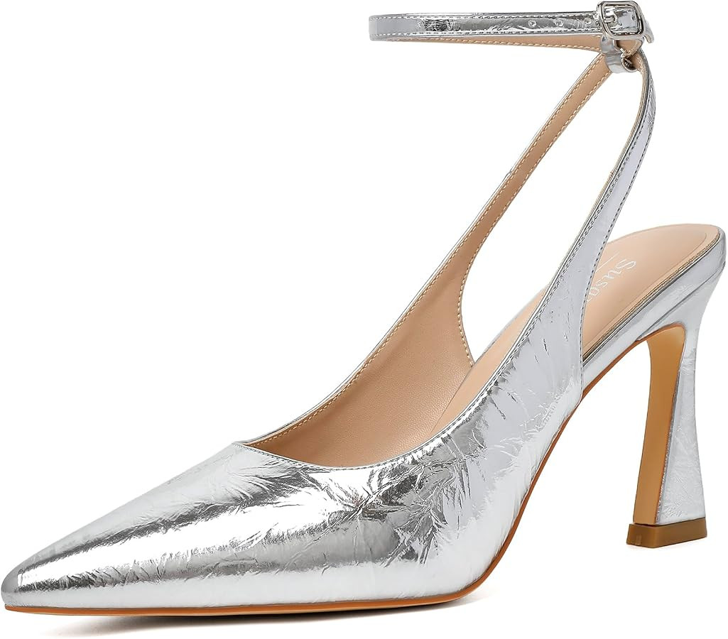 Susanny Womens Slingback Closed Toe Ankle Strap High Heels Pointed Toe Pumps Comfortable Stiletto... | Amazon (US)