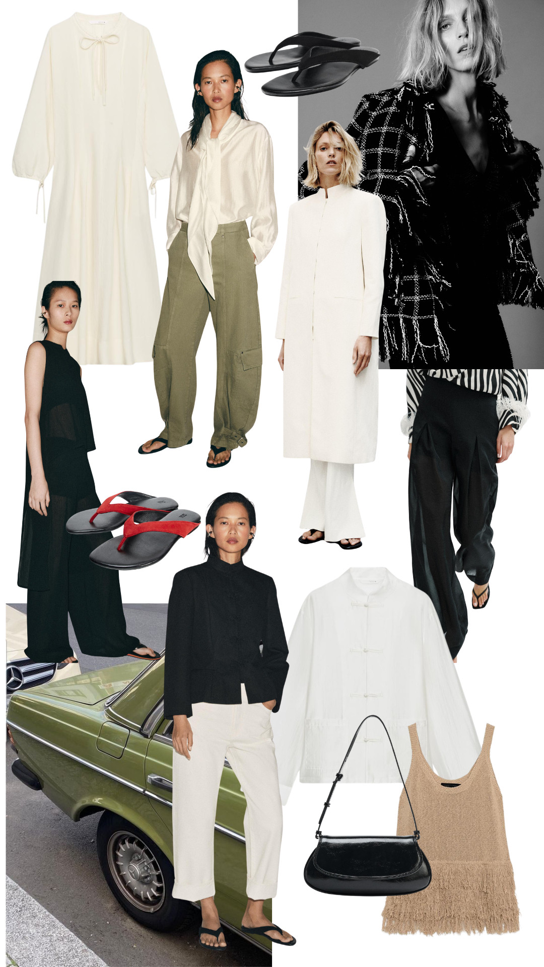 Zara May Edit 
| Flip-Flops | Satin Shirt | Fringed Jacket | Sheer Trousers | Leather Bag

#LTKuk #LTKspring #LTKeurope