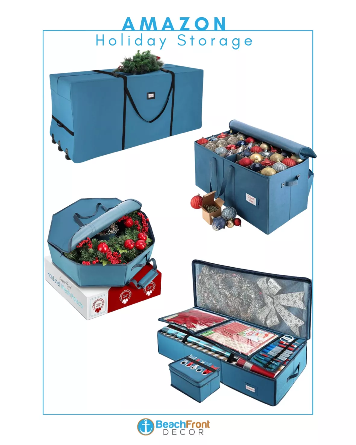 HEARTH & HARBOR Blue Large Christmas Wrapping Paper Storage Box