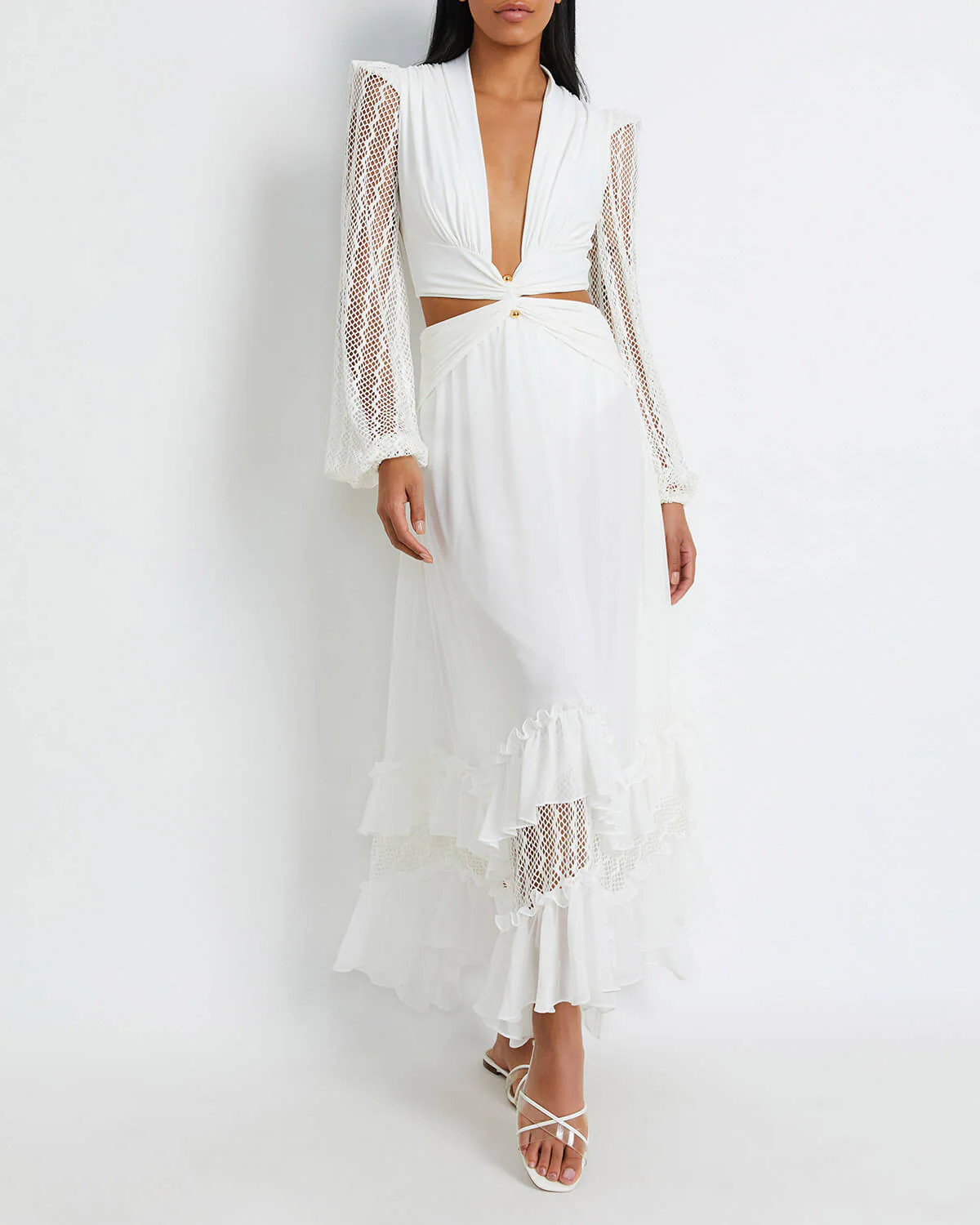 Plunge Lace Sleeve Maxi Dress | PatBO