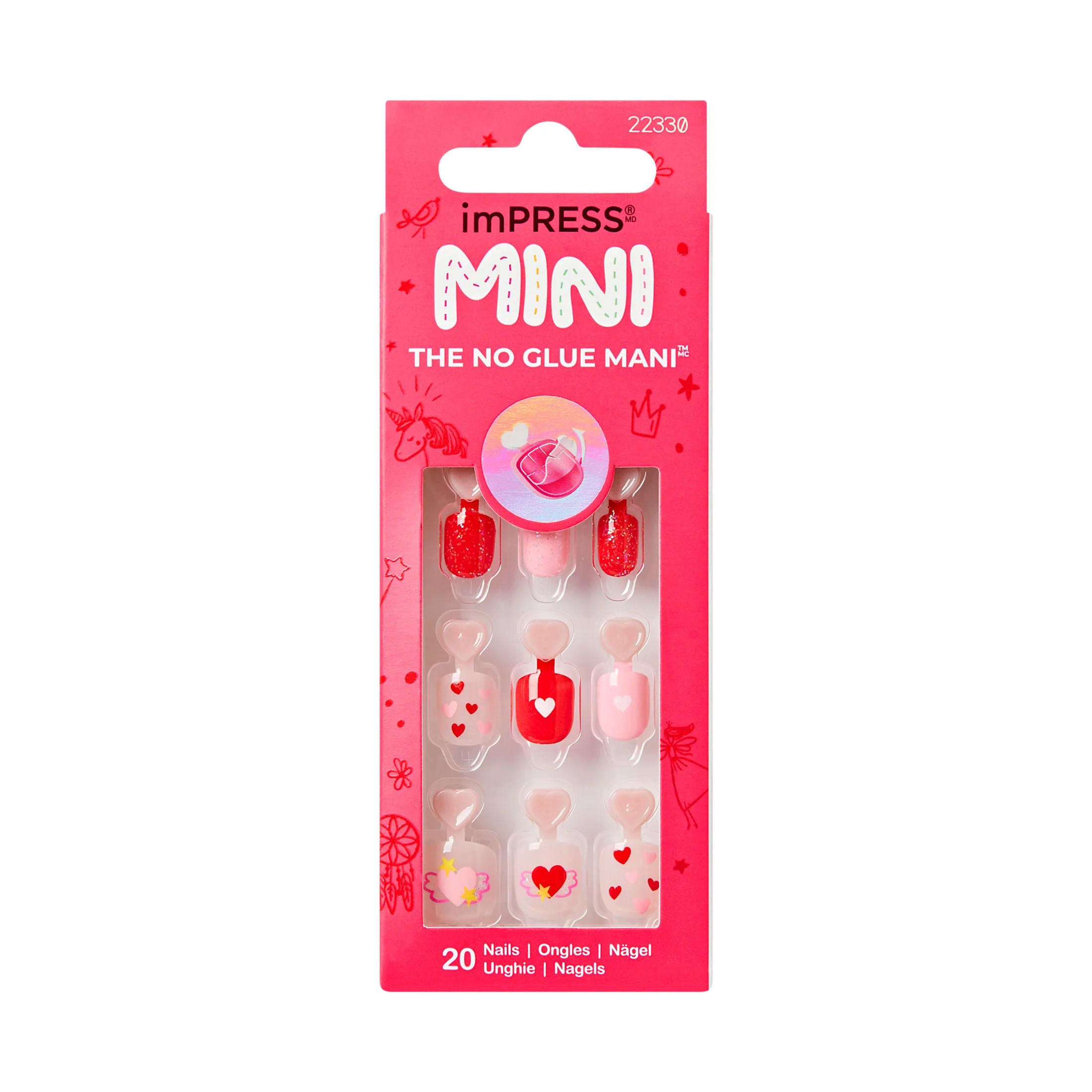 KISS imPRESS MINI Valentine’s Day Press On Nails, Your Smile, Pink Squoval, 30 Count | Walmart (US)