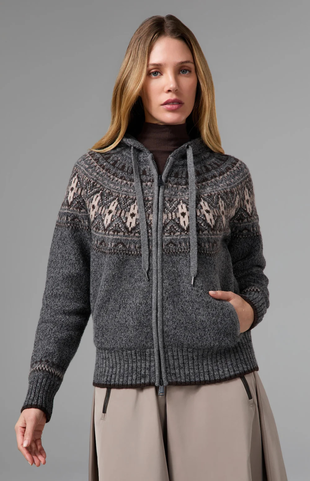 Alexandra Fair Isle Zip Sweater | Heather Grey | Alp N Rock
