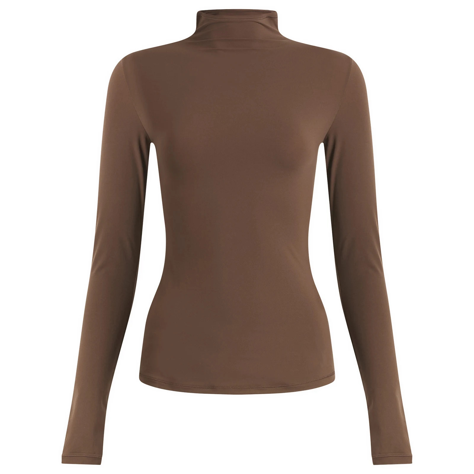 SKIMS Women's Fits Everybody Long Sleeve High Neck Top in Cocoa, Size X-Large | END. Clothing