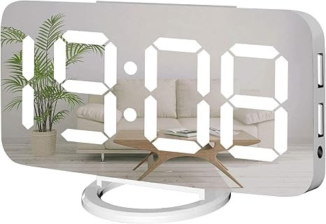 Miowachi Digital Alarm Clock,Large Mirrored LED Clock,Snooze,Dim Night Light 2 USB Charger Ports ... | Amazon (US)