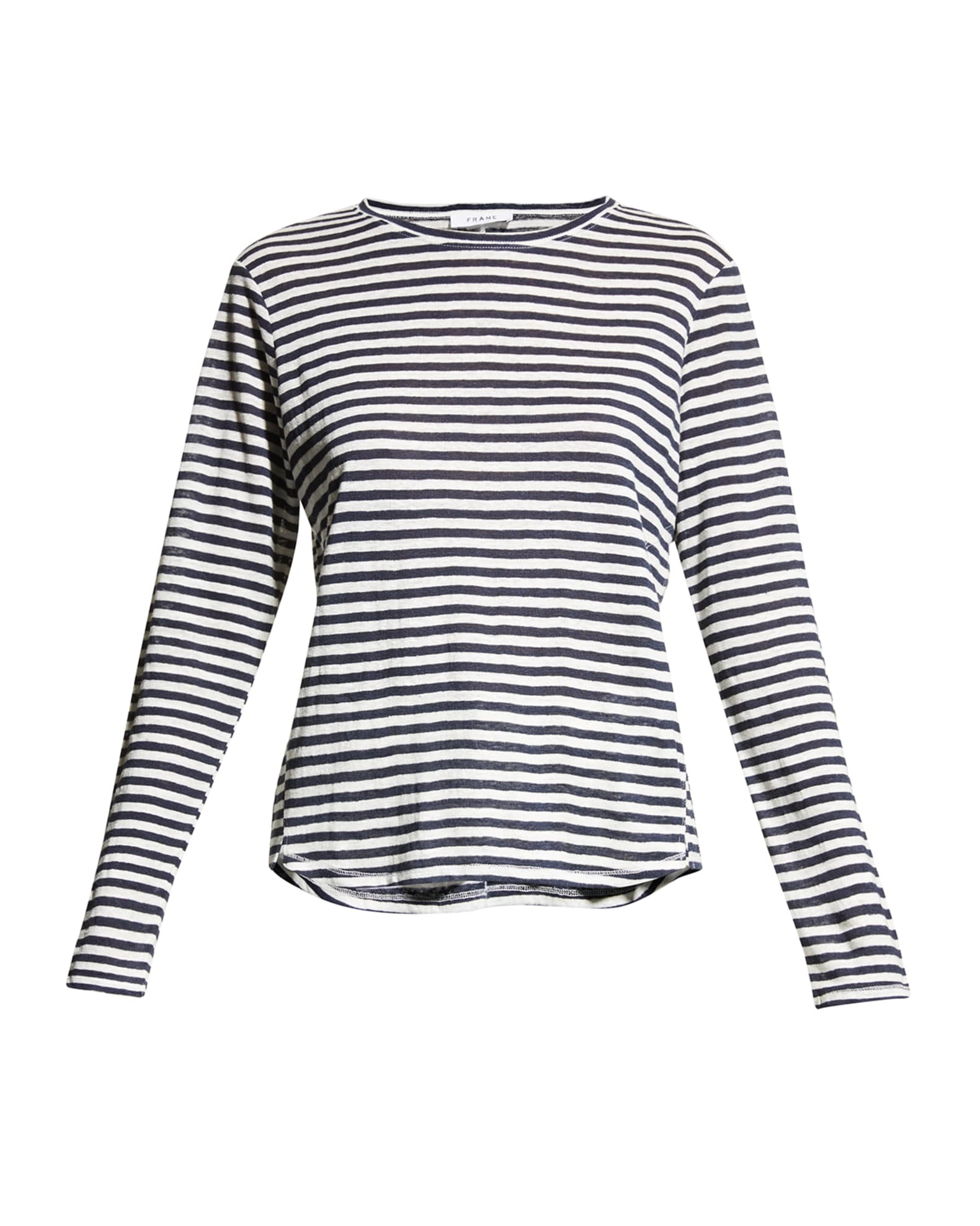 FRAME Easy Striped Organic Linen Crewneck Top | Neiman Marcus
