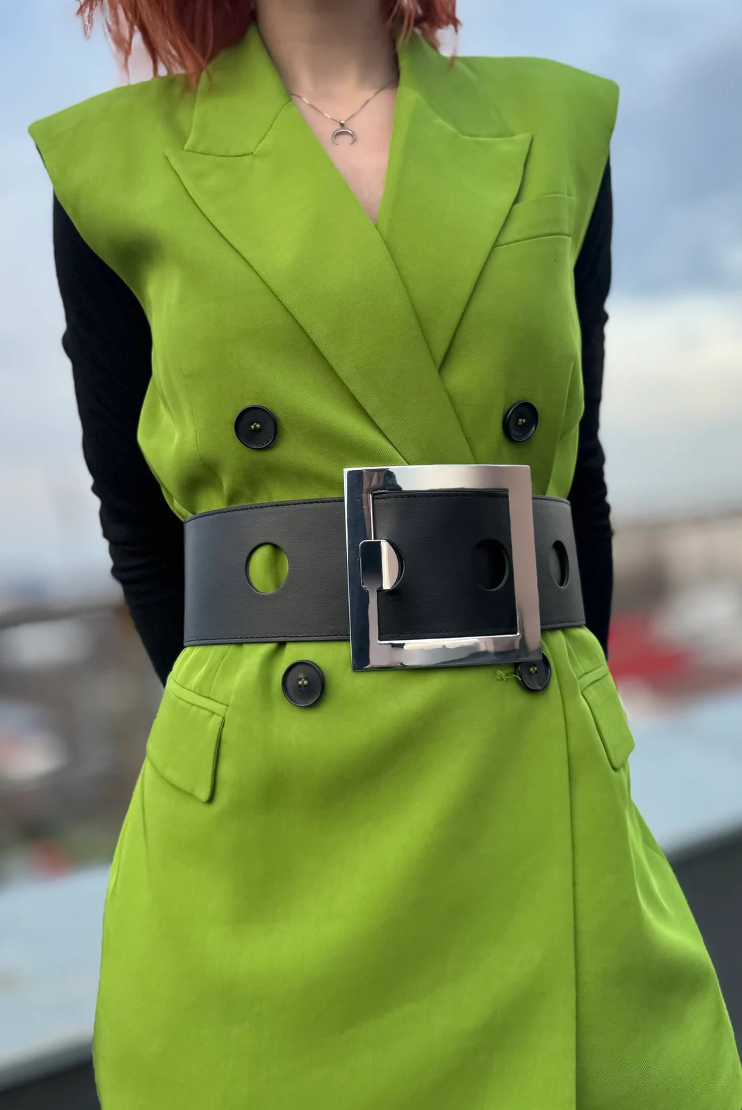 8 Cm Black Leather Wide Waist Belt, Maxi Oversized Silver Buckle Leather Coat Belt - Etsy | Etsy (US)