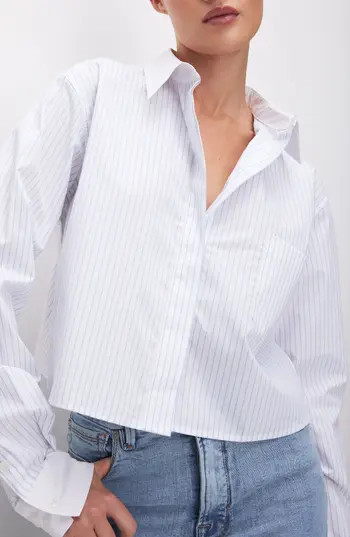 Good American Stripe Crop Button-Up Shirt in Good Blue Stripe001 at Nordstrom Rack, Size X-Large | Nordstrom Rack