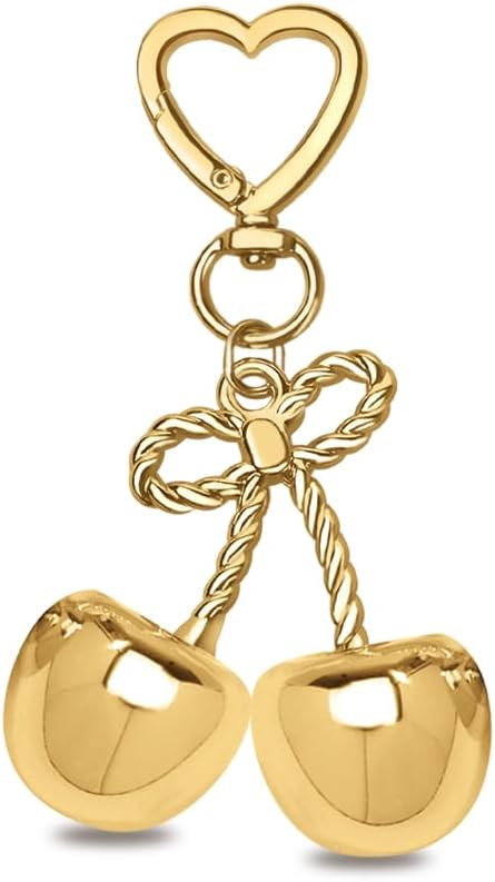 Cute Cherry Keychain Gold Bow Keychains Womens Chic Bag Charms Handbags Purse Car Keyring Fashion... | Amazon (US)