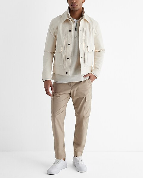 Cream Pleated Denim Chore Jacket | Express
