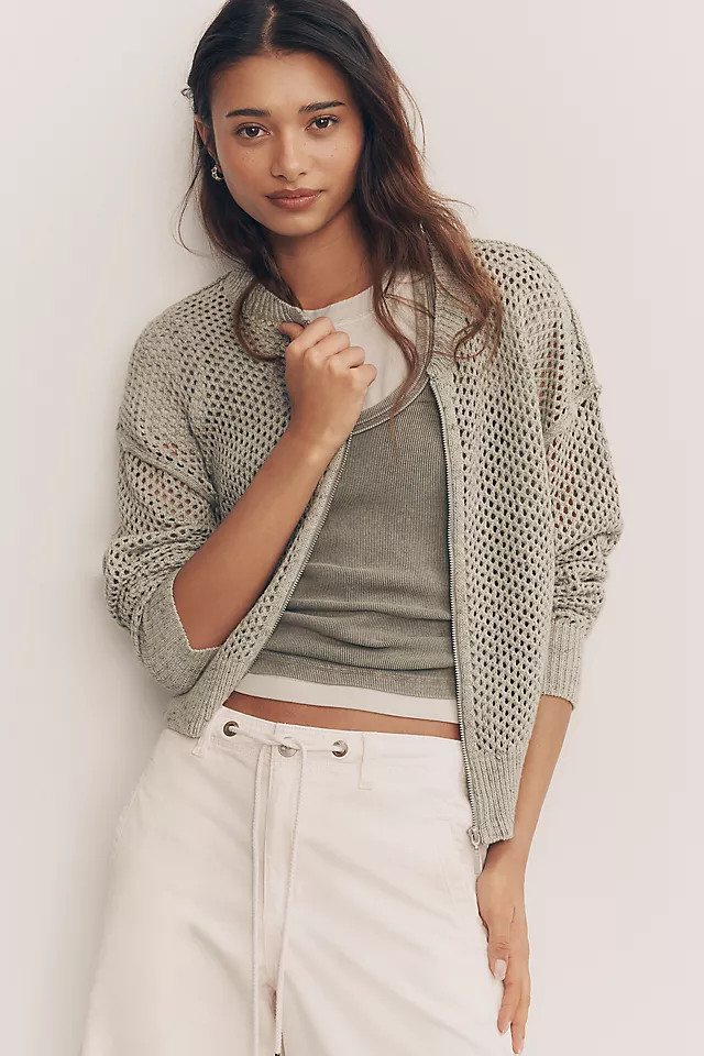 Juniper Open-Knit Bomber Cardigan Jacket | Anthropologie (US)