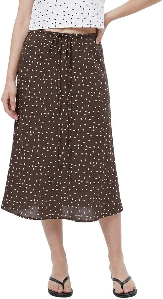 Amazhiyu Women's 100% Linen Polka Dot Knee Skirt Summer | Amazon (US)