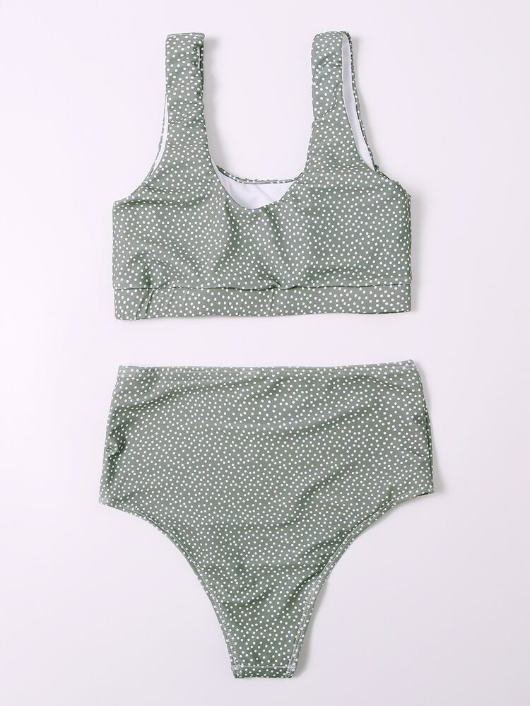 Polka Dot High Waisted Bikini Swimsuit | SHEIN