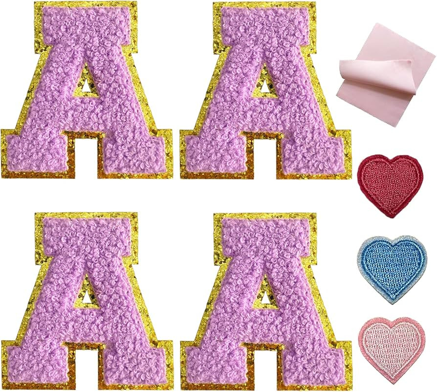 4Pieces Purple Chenille Letter Patches A Varsity Letter Patches English Chenille Letters for Jack... | Amazon (US)
