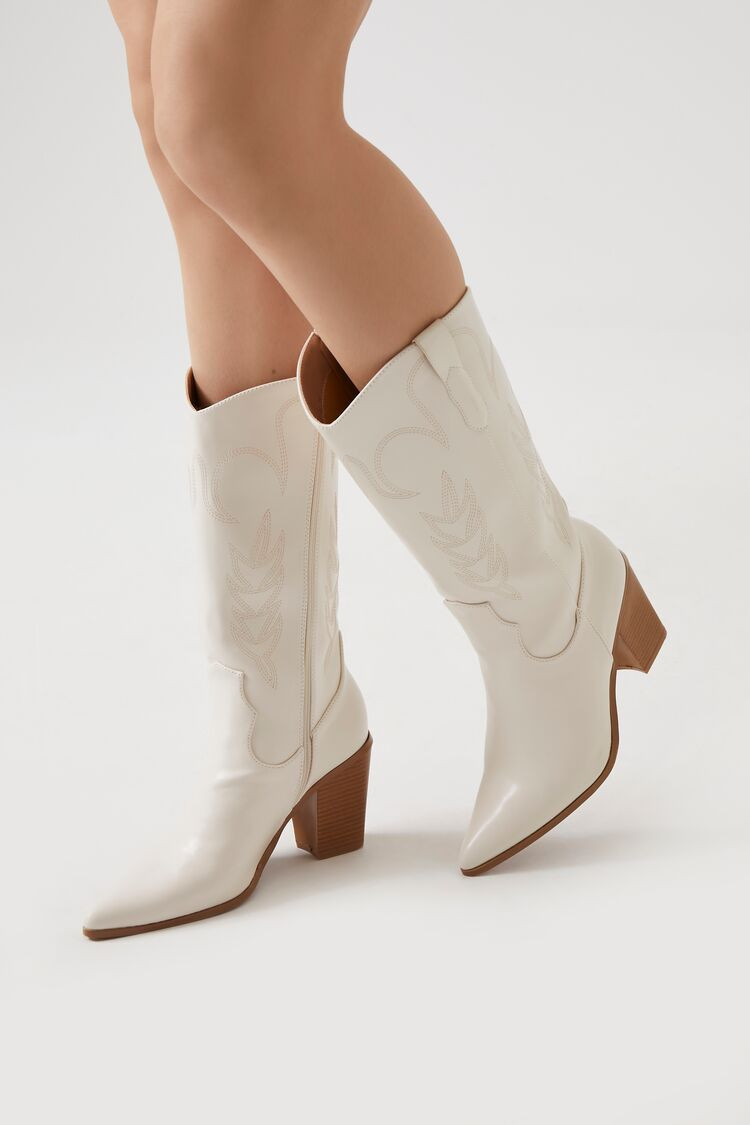 Women's Faux Leather Cowboy Boots in White, 11 | Forever 21 (US)