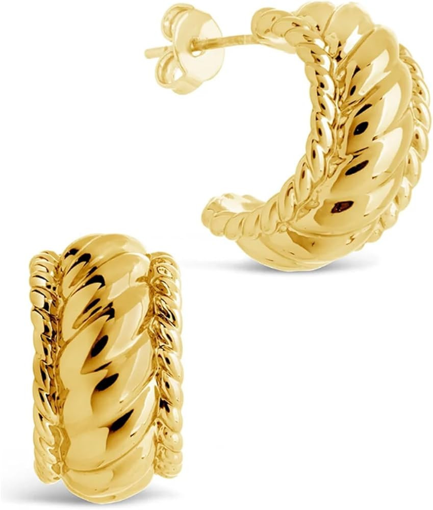 Free bird Twisted Hoop Earrings 14K Gold Plated Classy Thick Gold Hoops 925 Sterling Silver Post ... | Amazon (US)