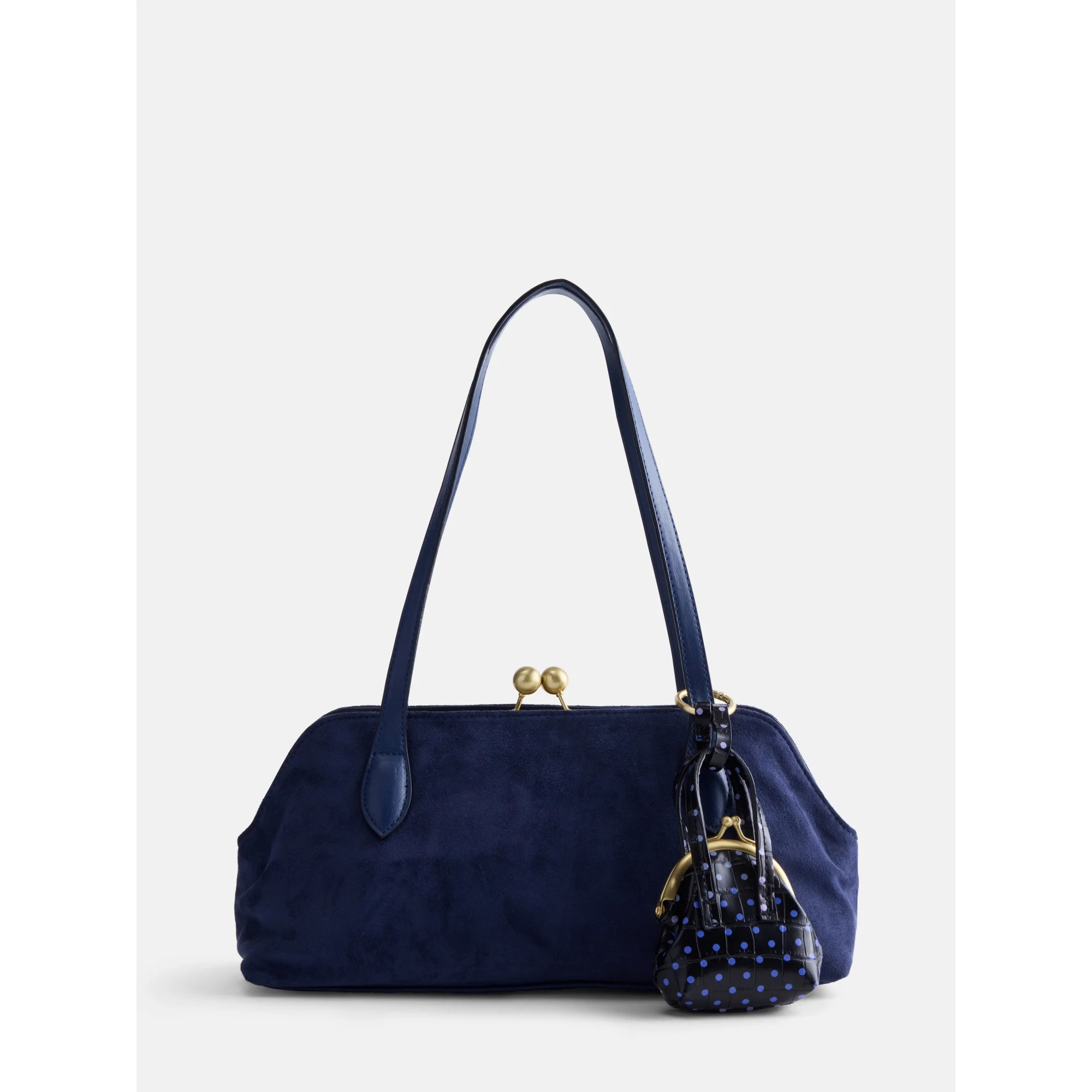 Free Assembly Women's Faux Suede Shoulder Bag with Mini Bag Charm, Navy Water | Walmart (US)