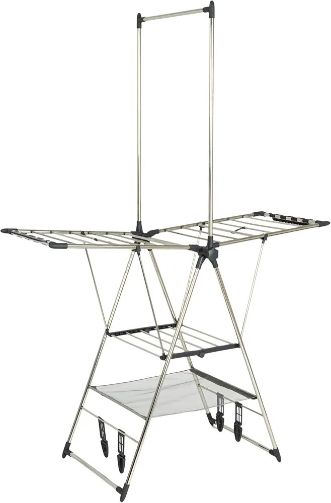 Household Essentials Multi Tier Stainless Steel Laundry Drying Rack with T Bar and Two Side Wings... | Amazon (CA)