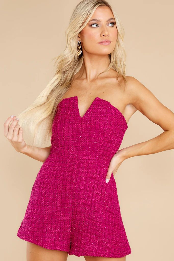 Sophisticated Sass Fuchsia Tweed Romper | Red Dress 