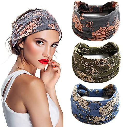 S&N Remille 3 Pack Wide Boho Headbands for Women and Girls, Elastic Turban Head wrap Non-Slip Hair B | Amazon (US)