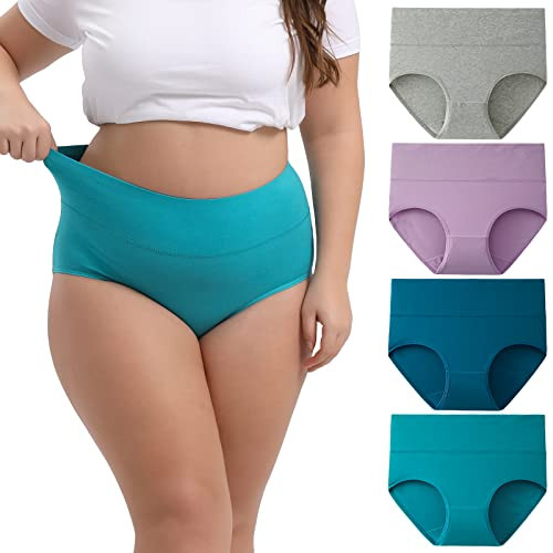 INNERSY Women's Plus Size XL-6XL Cotton Underwear High Waisted Briefs Panties 4-Pack | Amazon (US)