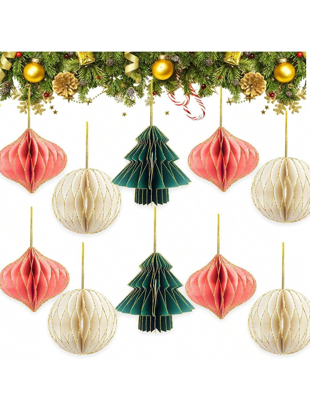 Set de 3 bolas de panal de papel en miniatura para decorar el árbol de Navidad, de colores rosa,... | SHEIN