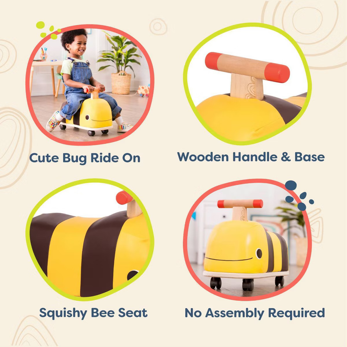 B. toys Wooden Bee Ride-On - Boom Buggy: Toddler Push Toy, Physical Fitness Builder, Max Capacity... | Target