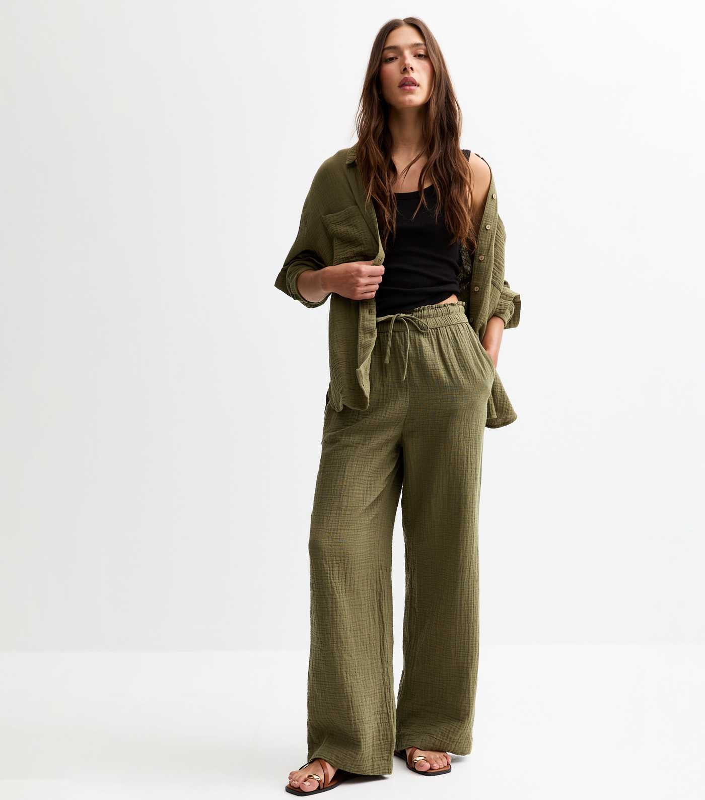 Khaki Double Cloth Wide Leg Trousers | New Look | New Look (UK)