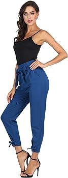 GRACE KARIN Women Solid Casual Work Pants High Waist Ruffle Bow Tie Pants with Pockets Royal Blue... | Amazon (US)