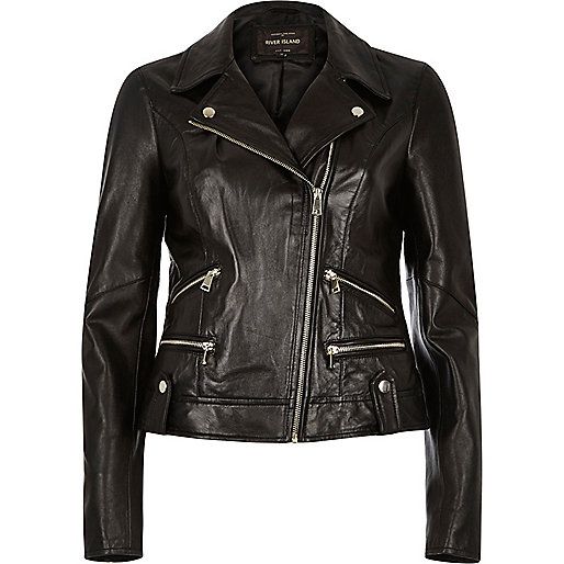 Black leather biker jacket | River Island (US)