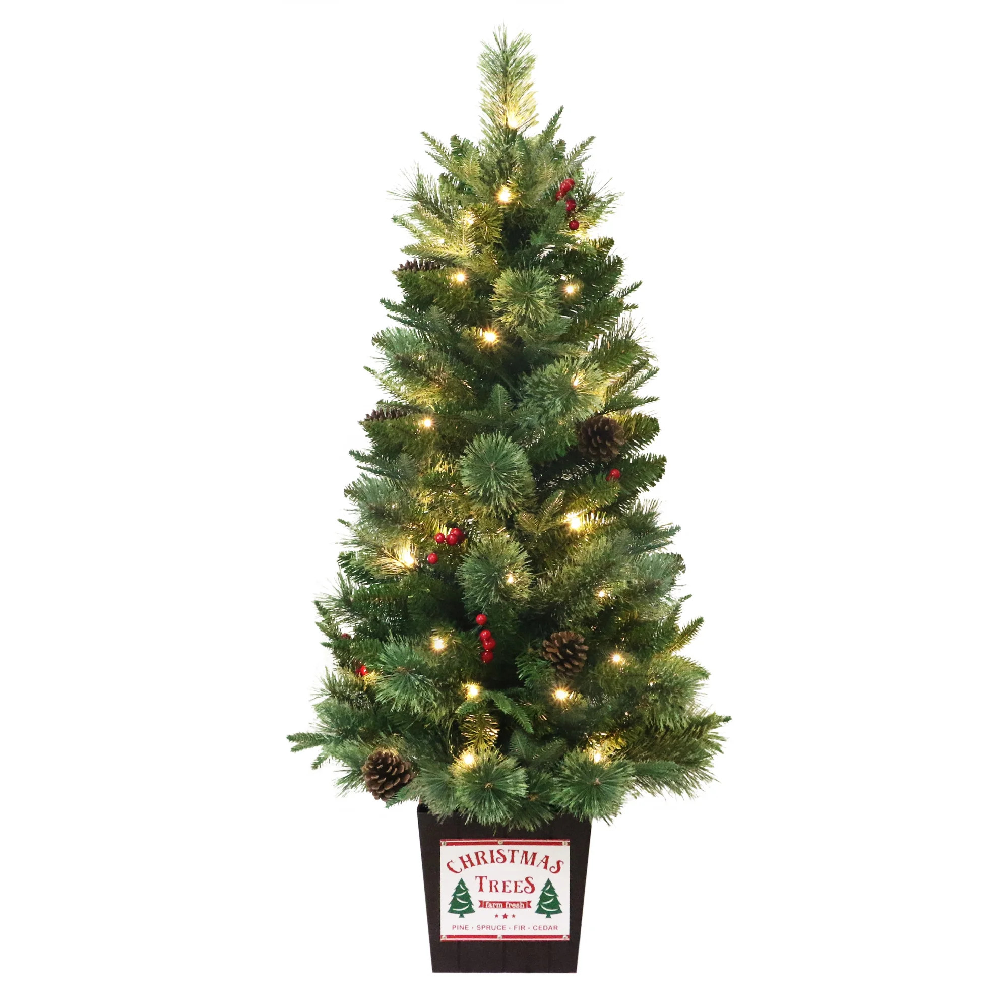 3.5' Pre-Lit Cashmere Pine Green Pre-Decorated Potted Artificial Christmas Tree with 35 Warm Whit... | Walmart (US)