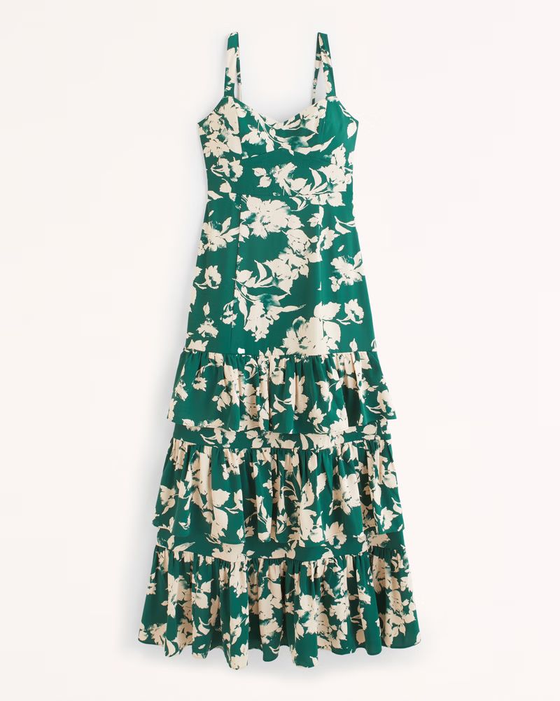 Abercrombie & Fitch Women's Ruffle Tiered Maxi Dress in Green Pattern - Size S TALL | Abercrombie & Fitch (US)