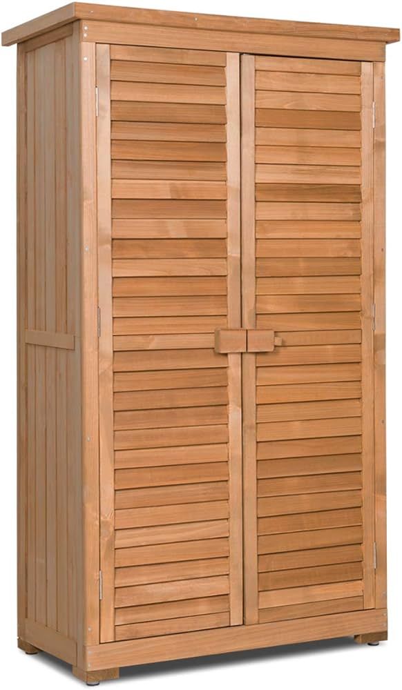 Goplus Outdoor Storage Cabinet, Wooden Garden Shed with Latch & Detachable Shelves & Pitch Roof, ... | Amazon (US)