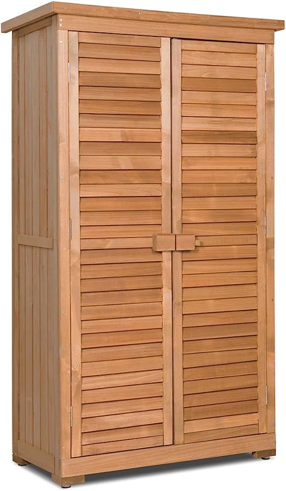 Goplus Outdoor Storage Cabinet, Wooden Garden Shed with Latch & Detachable Shelves & Pitch Roof, ... | Amazon (US)