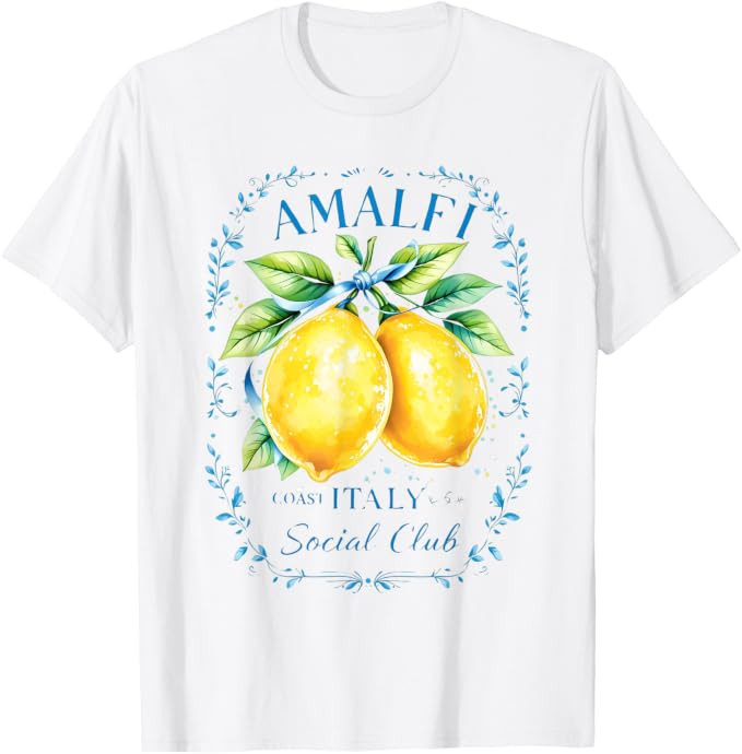 Amalfi Capri Lemons Italy Art Graphic Tee Coastal Souvenir T-Shirt | Amazon (US)