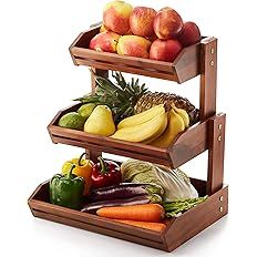 HOLANA Acacia Wood Fruit Basket for Kitchen Countertop - 3-Tier Fruit Bowl Holder for Counter, Ex... | Amazon (US)