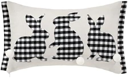 Easter Pillow Covers 12x20 Easter Decorations for Home Easter Bunny Buffalo Plaid Plush Ball Tail De | Amazon (US)