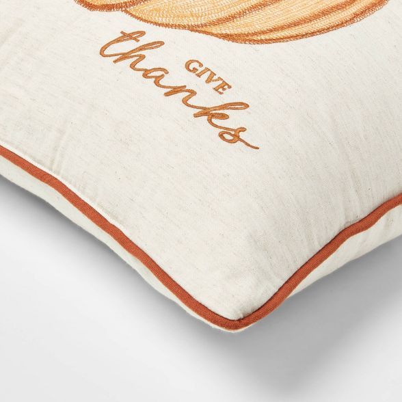 Embroidered Pumpkin Square Throw Pillow Cream/Orange - Threshold™ | Target