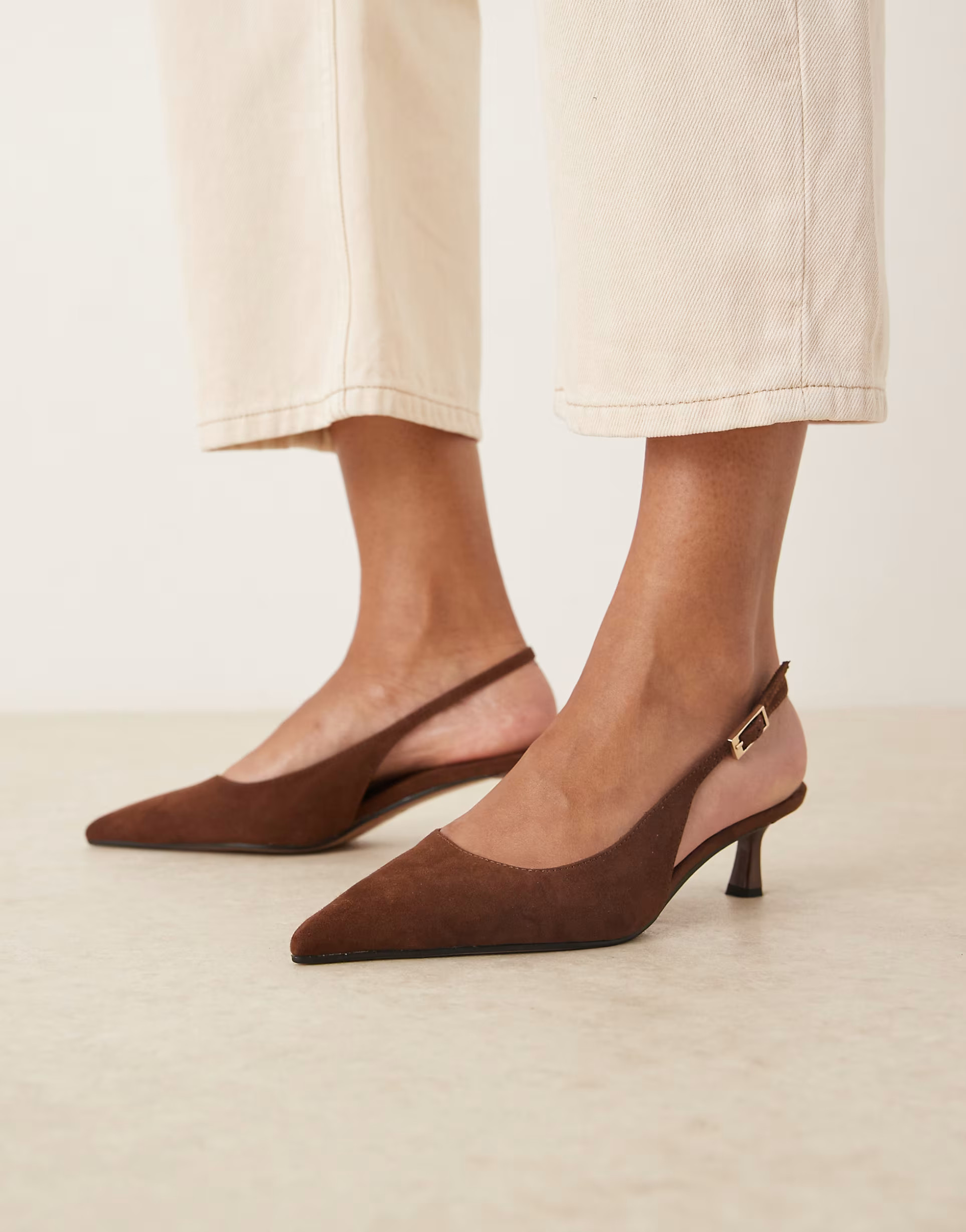 ASOS DESIGN Skip slingback kitten heel shoes in chocolate suedette | ASOS (Global)