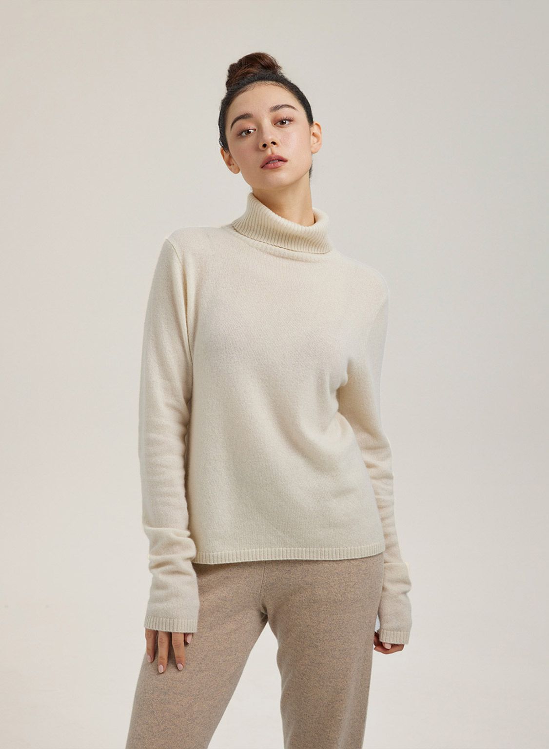 100% Cashmere Cropped Roll Neck Sweater | Gentle Herd