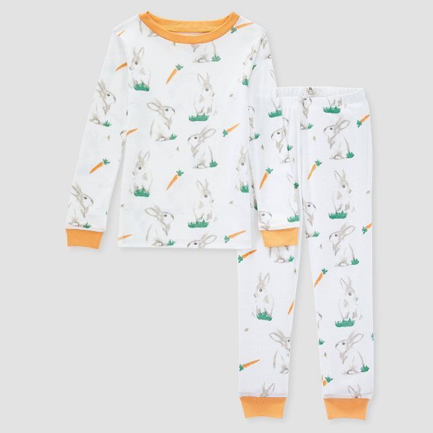 Burt's Bees Baby® Kids' 2pc Rabbit Organic Cotton Long Sleeve Pajama Set - Orange | Target