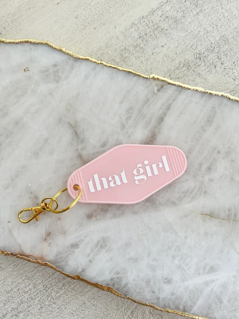 Motel Keychain "That Girl" | Girly Keychain | Pink and White Keychain | Trendy Accessories | TikT... | Etsy (US)