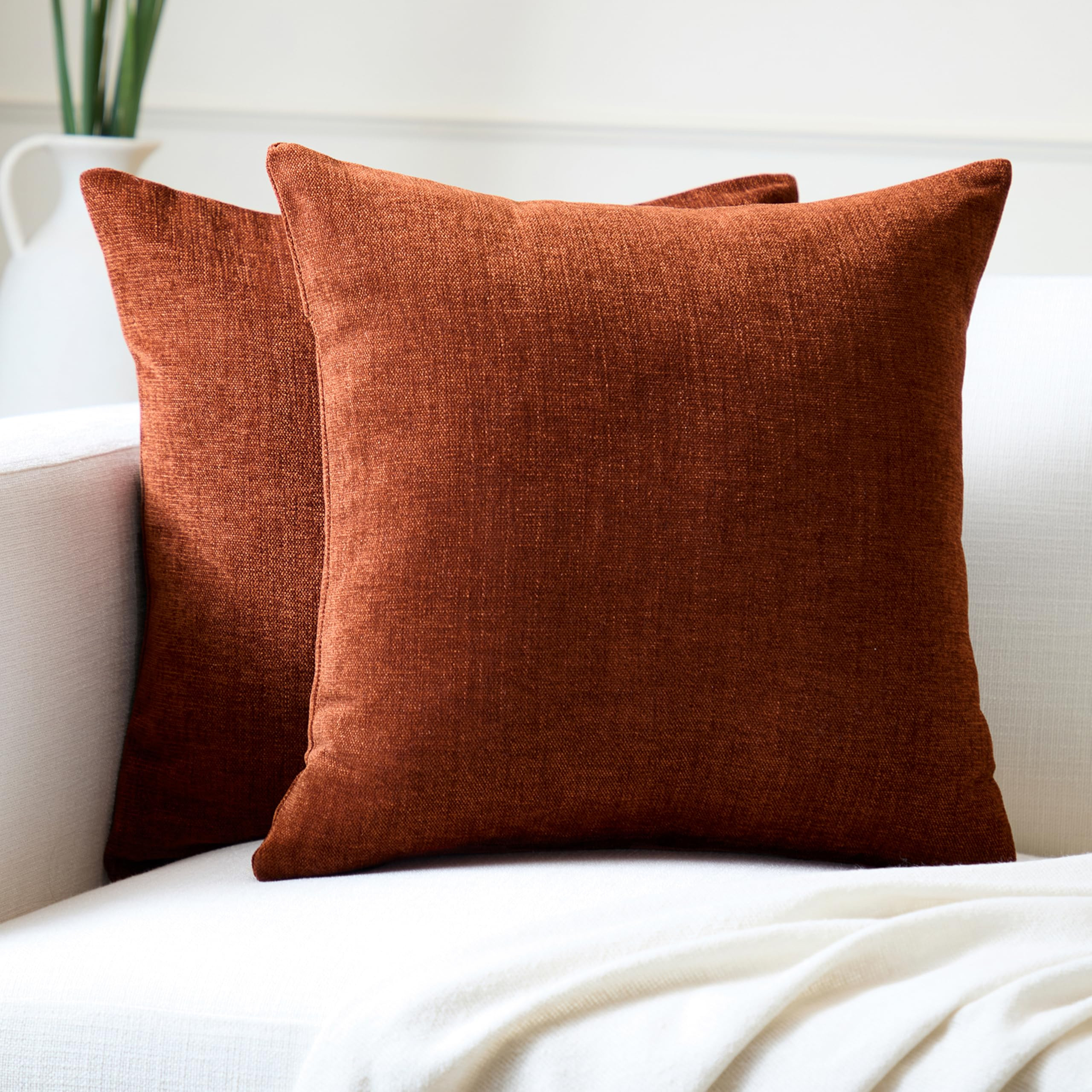 Encasa Thick Chenille Throw Pillow Covers Set of 2 | Rust Orange - (20x20) (50x50 cm) | Decorativ... | Amazon (US)