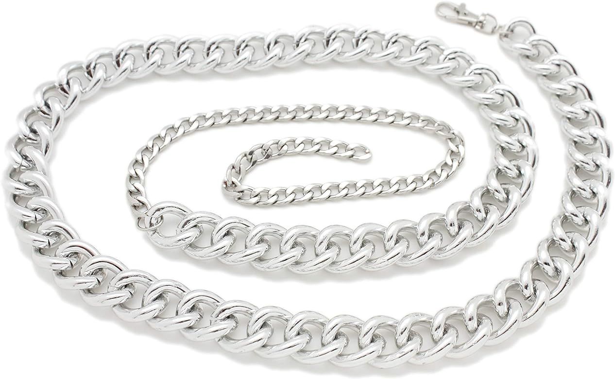 TFJ Women Fashion Belt Hip High Waist Silver Metal Thick Chain Chunky Links M L XL | Amazon (US)
