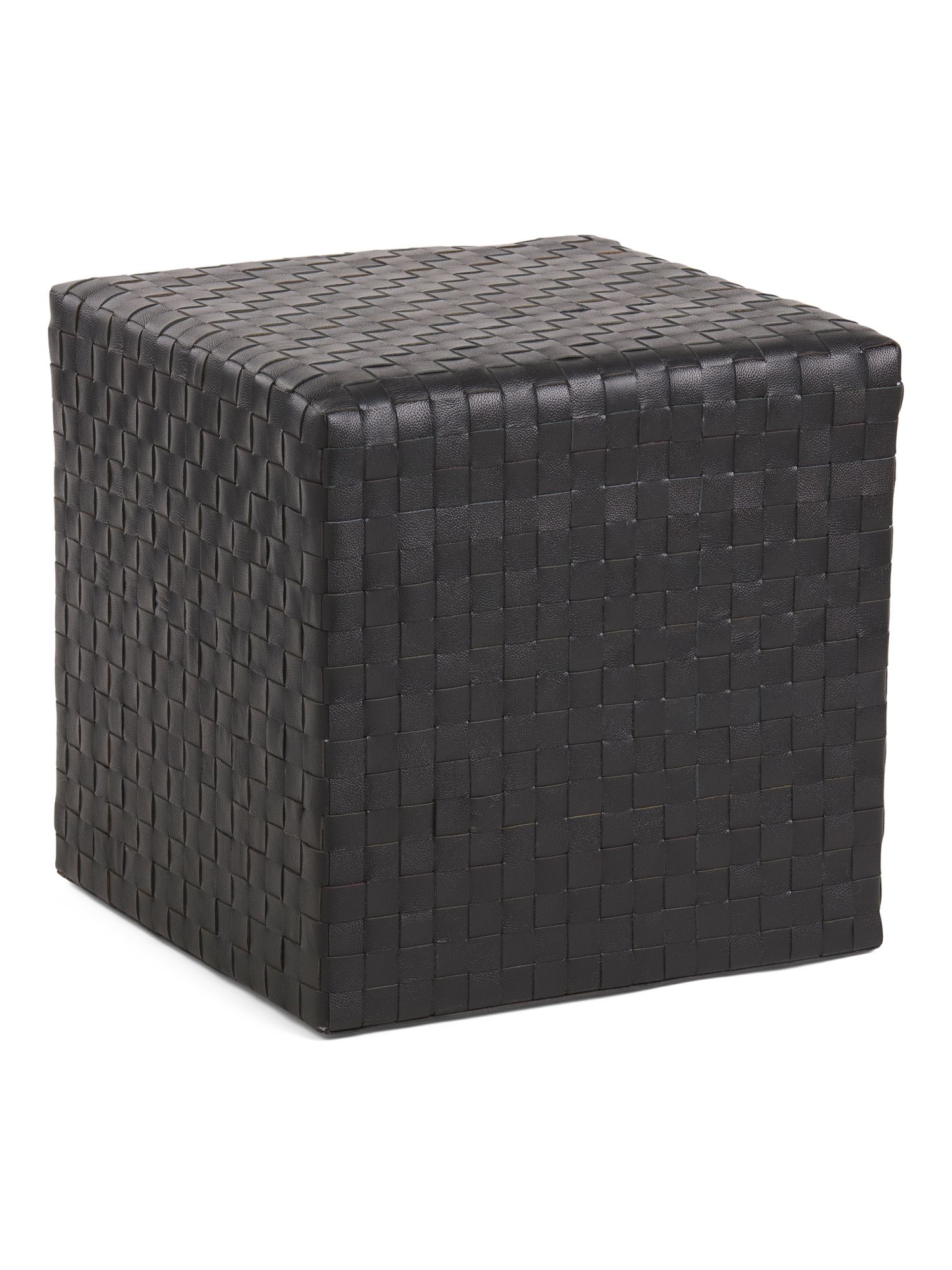 18x18 Woven Leather Pouf | TJ Maxx