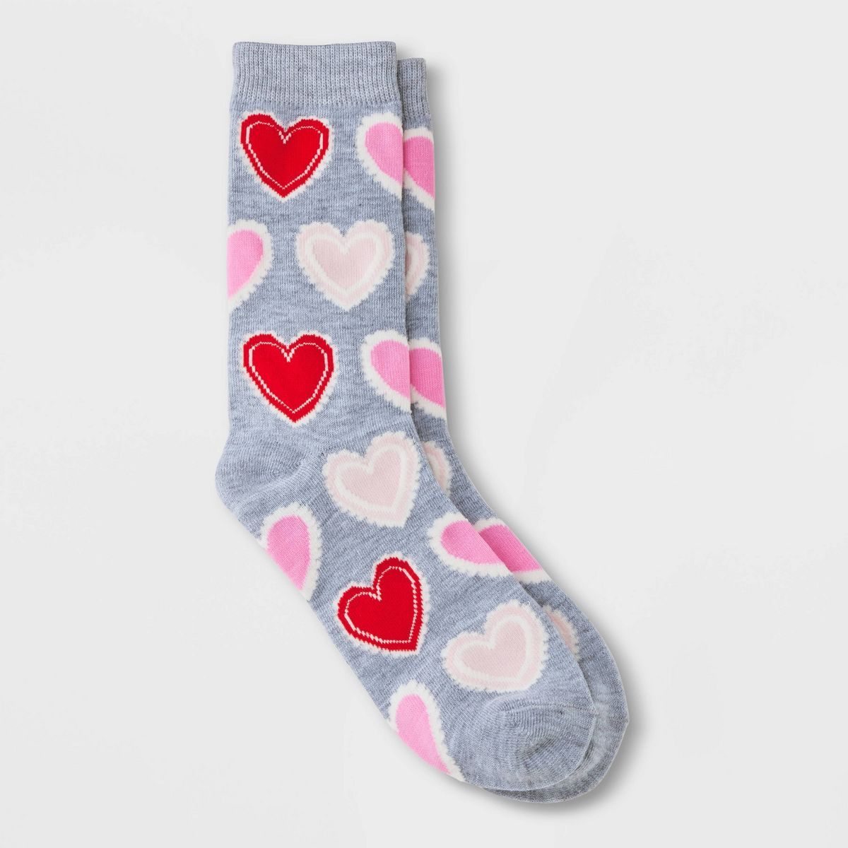Women's Doily Hearts Valentine's Day Crew Socks - Heather Gray 4-10 | Target