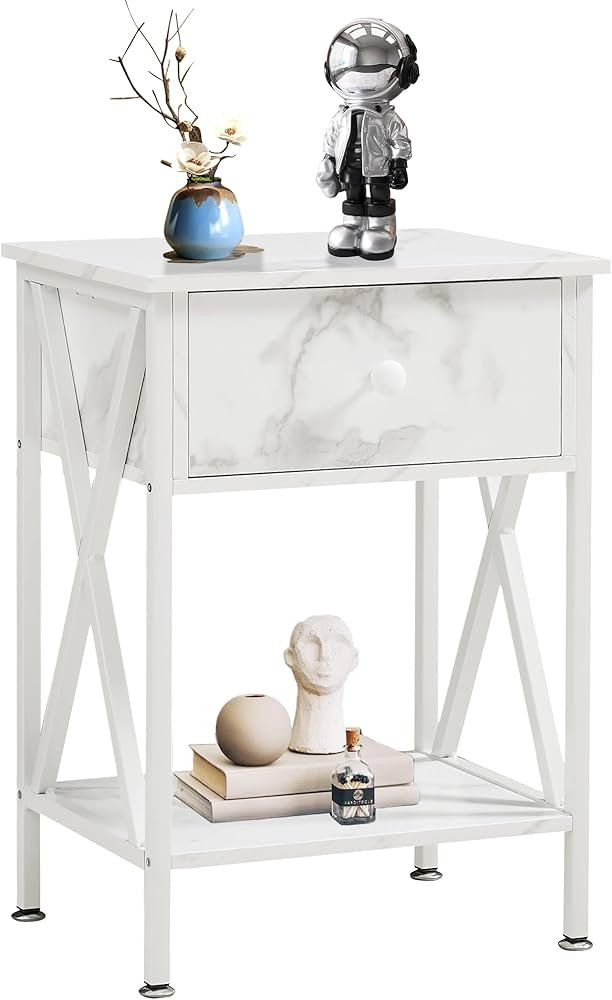 VECELO Nightstand, Modern Bedside End Table, Night Stand with Drawer and Storage Shelf for Living... | Amazon (US)