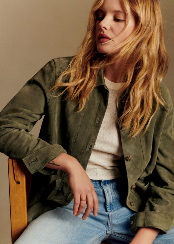 Will Jacket - Suede Olive Green - Goat leather - Sézane | Sezane Paris - US