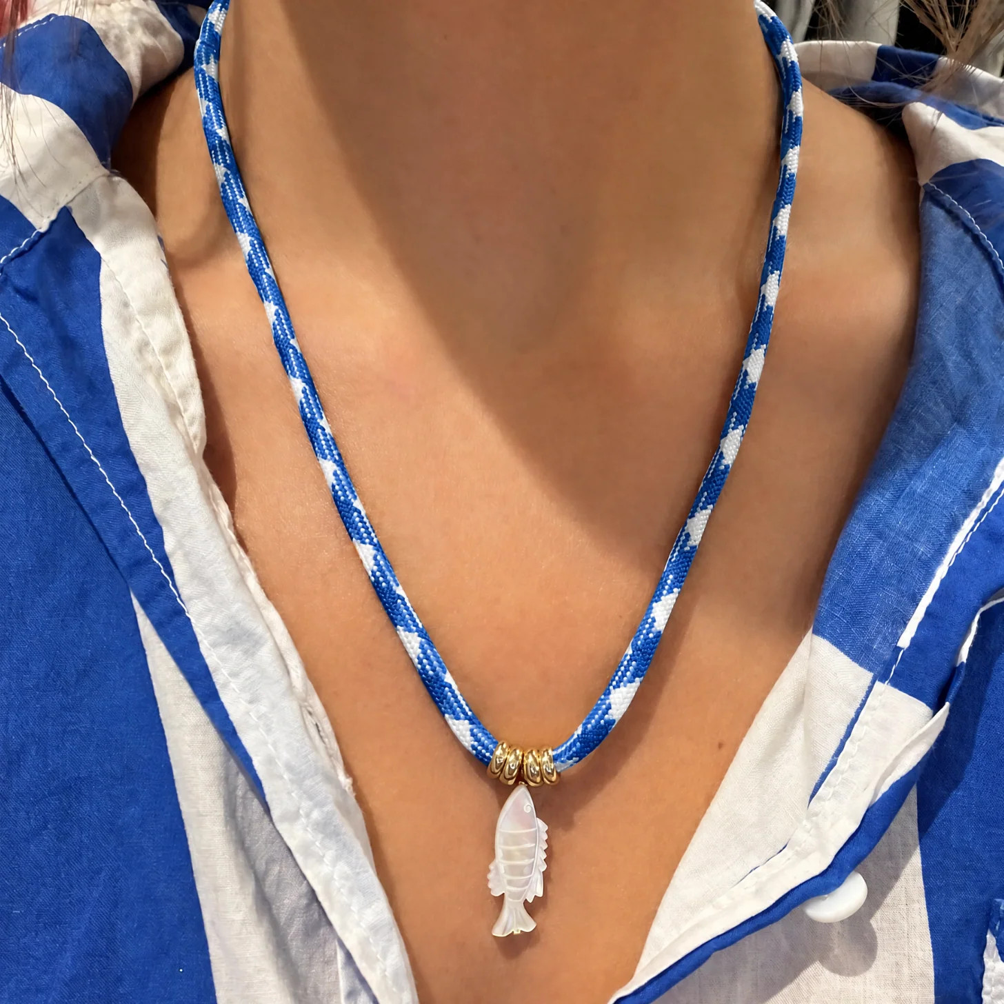 Fisher Corded Necklace - Blue Gingham | Joy Dravecky Jewelry