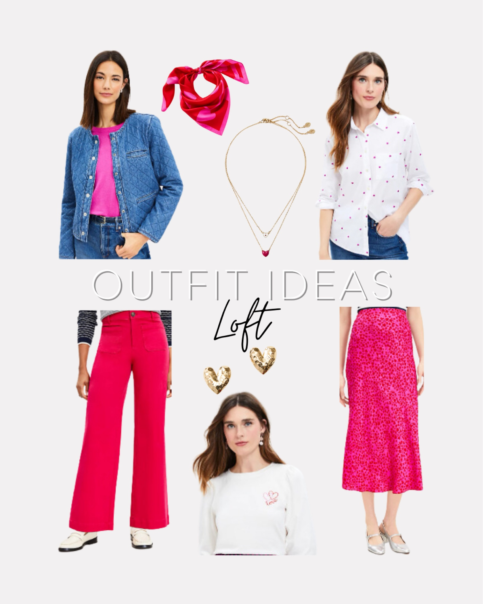 Valentine’s Day outfit from Loft 

Pink midi skirt, pink pants, heart sweater, denim jacket, heart jewelry 

#LTKfindsunder50 #LTKsalealert #LTKstyletip