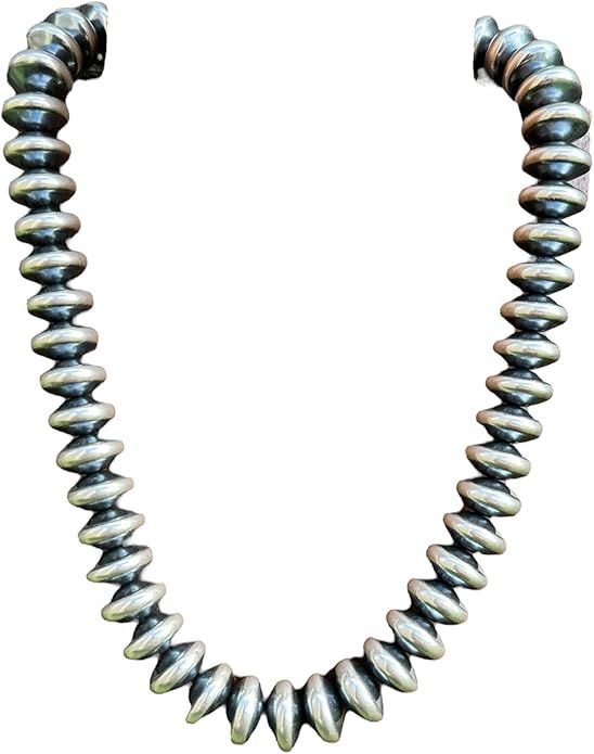 Southwestern 925 Sterling Silver 16mm Flat Saucer Pearls Bead Necklace 20 Inch "Navajo Style" | Amazon (US)